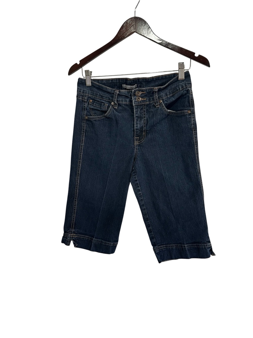 Mid-Rise Dark Blue Denim Cropped Jeans